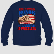 Veteran Grandpa Shirt – Being a Veteran Is an Honor, Being a Grandpa Is Priceless, Gift for Grandpa, T-Shirt, Long Sleeve, Sweatshirt & Hoodie - Sweatshirt - Navy - Back