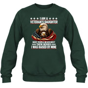 Veteran’s Daughter Shirt – I Was Raised by My Hero, Personalized Gift for Military Daughter, T-Shirt, Long Sleeve, Sweatshirt & Hoodie - Sweatshirt - Forest Green - Front