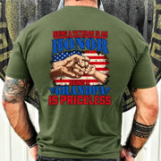 Veteran Grandpa Shirt – Being a Veteran Is an Honor, Being a Grandpa Is Priceless, Gift for Grandpa, T-Shirt, Long Sleeve, Sweatshirt & Hoodie - T-Shirt - Military Green - Back