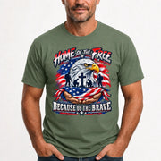 Home of the Free Because of the Brave Veteran Shirt – Gift for Military Dad, Grandpa & U.S. Veteran, T-Shirt, Long Sleeve, Sweatshirt & Hoodie - T-Shirt - Military Green - Front