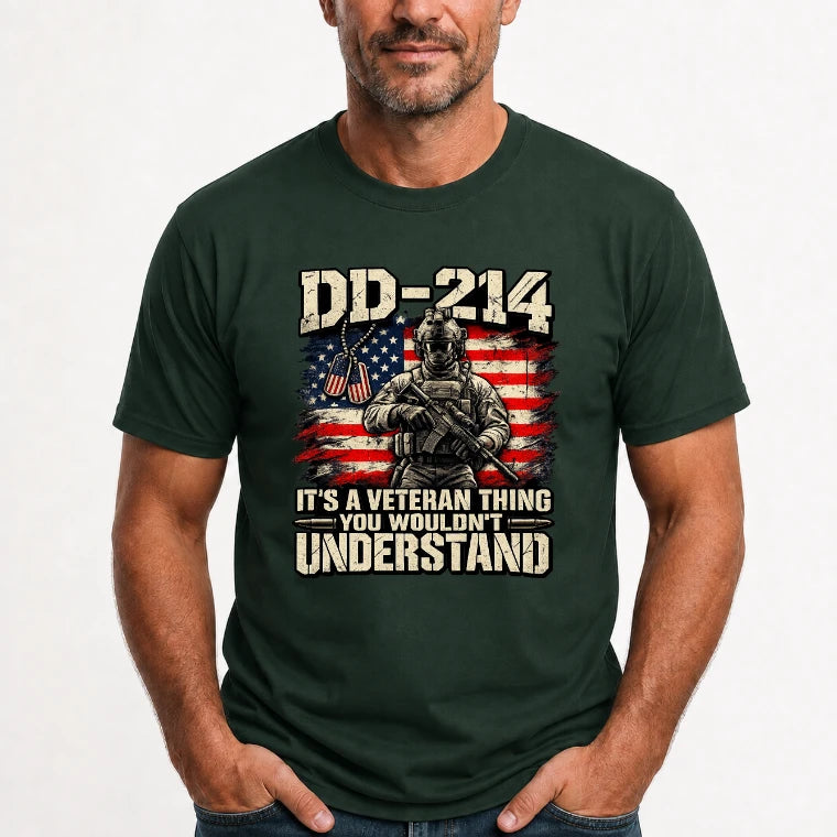 DD-214 Veteran Shirt – It’s a Veteran Thing You Wouldn’t Understand, Gift for U.S. Veteran, Military Dad & Grandpa, T-Shirt, Long Sleeve, Sweatshirt & Hoodie - T-Shirt - Forest Green - Front