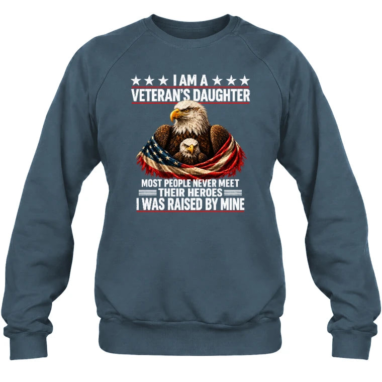 Veteran’s Daughter Shirt – I Was Raised by My Hero, Personalized Gift for Military Daughter, T-Shirt, Long Sleeve, Sweatshirt & Hoodie - Sweatshirt - Dark Heather - Front