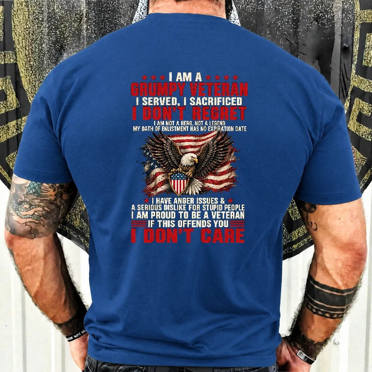 I Am A Grumpy Veteran Shirt – I Served I Sacrificed I Don’t Regret Patriotic Eagle American Flag Veteran T-Shirt, Long Sleeve, Sweatshirt & Hoodie - T-Shirt - Royal - Back