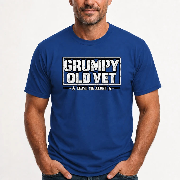 Grumpy Old Vet Leave Me Alone Shirt – Funny Gift for Veteran Dad, Grandpa & Retired Military, T-Shirt, Long Sleeve, Sweatshirt & Hoodie - T-Shirt - Royal - Front