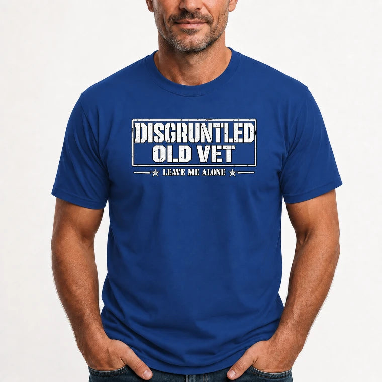 Disgruntled Old Vet Shirt – Leave Me Alone, Funny Gift for Veteran Dad, Grandpa & Retired Military, T-Shirt, Long Sleeve, Sweatshirt & Hoodie - T-Shirt - Royal - Front