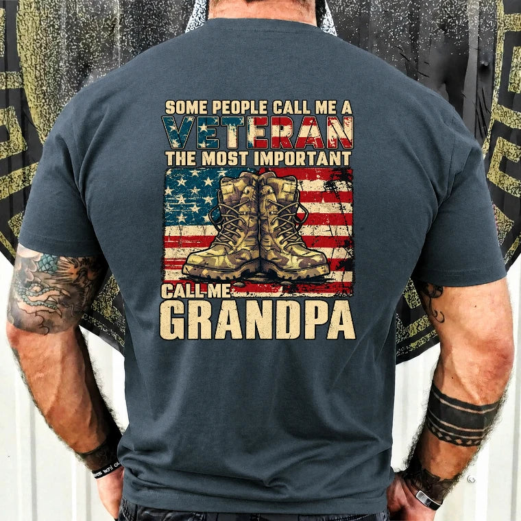 Veteran Grandpa Shirt – Some People Call Me A Veteran, Gift for Grandpa, T-Shirt, Long Sleeve, Sweatshirt & Hoodie - T-Shirt - Dark Heather - Back