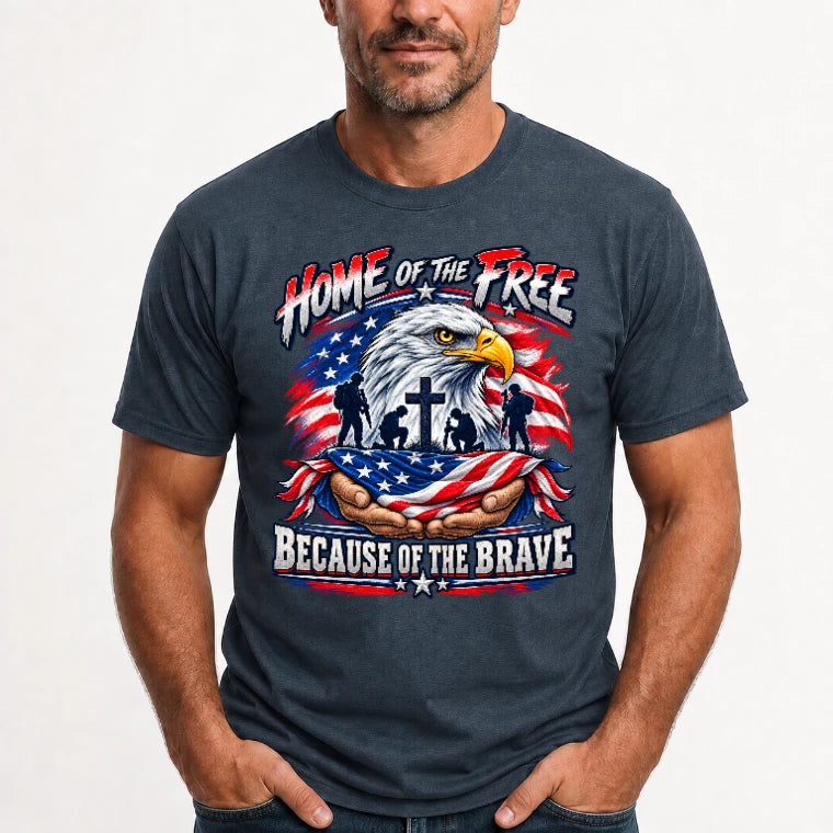 Home of the Free Because of the Brave Veteran Shirt – Gift for Military Dad, Grandpa & U.S. Veteran, T-Shirt, Long Sleeve, Sweatshirt & Hoodie - T-Shirt - Dark Heather - Front