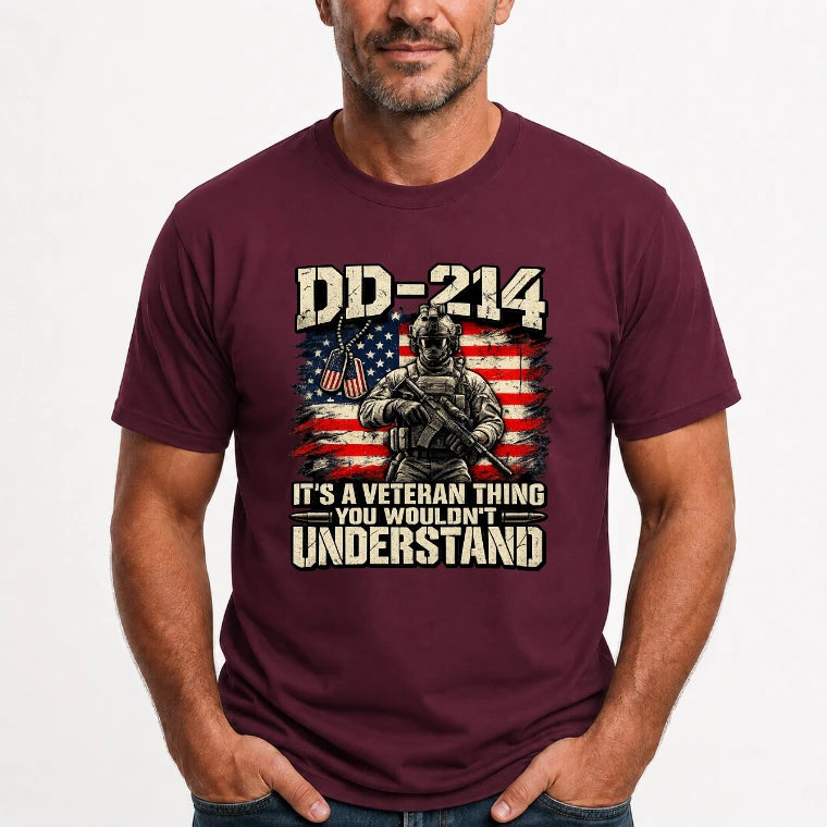 DD-214 Veteran Shirt – It’s a Veteran Thing You Wouldn’t Understand, Gift for U.S. Veteran, Military Dad & Grandpa, T-Shirt, Long Sleeve, Sweatshirt & Hoodie - T-Shirt - Maroon - Front