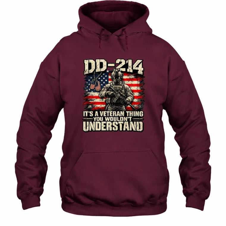DD-214 Veteran Shirt – It’s a Veteran Thing You Wouldn’t Understand, Gift for U.S. Veteran, Military Dad & Grandpa, T-Shirt, Long Sleeve, Sweatshirt & Hoodie - Hoodie - Maroon - Front