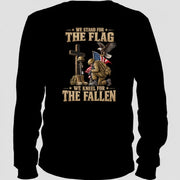 We Stand For The Flag We Kneel For The Fallen  – Patriotic Military Tribute Eagle American Flag - Unisex T-Shirt, Long Sleeve, Sweatshirt & Hoodie - Long Sleeve - Black - Back
