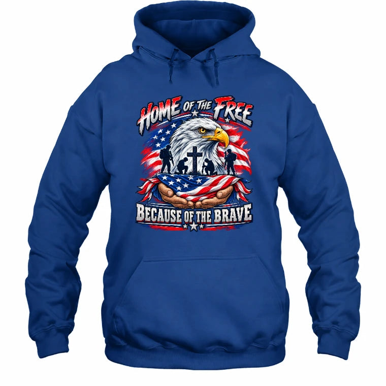 Home of the Free Because of the Brave Veteran Shirt – Gift for Military Dad, Grandpa & U.S. Veteran, T-Shirt, Long Sleeve, Sweatshirt & Hoodie - Hoodie - Royal - Front