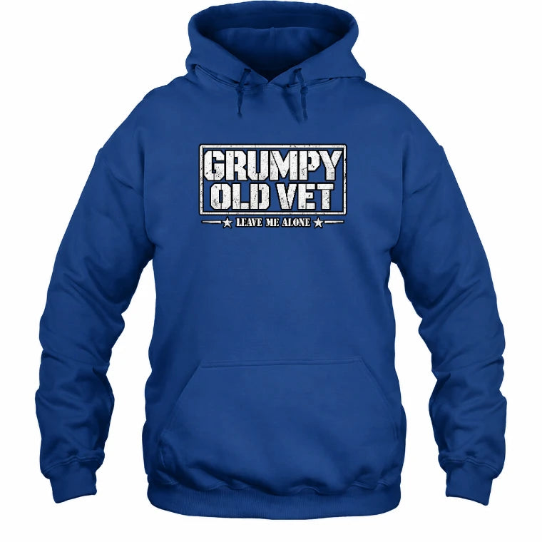 Grumpy Old Vet Leave Me Alone Shirt – Funny Gift for Veteran Dad, Grandpa & Retired Military, T-Shirt, Long Sleeve, Sweatshirt & Hoodie - Hoodie - Royal - Front