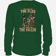 We Stand For The Flag We Kneel For The Fallen  – Patriotic Military Tribute Eagle American Flag - Unisex T-Shirt, Long Sleeve, Sweatshirt & Hoodie - Long Sleeve - Forest Green - Back