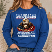 Veteran’s Daughter Shirt – I Was Raised by My Hero, Personalized Gift for Military Daughter, T-Shirt, Long Sleeve, Sweatshirt & Hoodie - Long Sleeve - Royal - Front