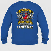 Grumpy Old Man Shirt – I Don’t Care, Funny Gift for Veteran Dad & Grandpa, T-Shirt, Long Sleeve, Sweatshirt & Hoodie - Sweatshirt - Royal - Back