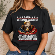 Veteran’s Daughter Shirt – I Was Raised by My Hero, Personalized Gift for Military Daughter, T-Shirt, Long Sleeve, Sweatshirt & Hoodie - T-Shirt - Black - Front
