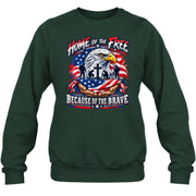Home of the Free Because of the Brave Veteran Shirt – Gift for Military Dad, Grandpa & U.S. Veteran, T-Shirt, Long Sleeve, Sweatshirt & Hoodie - Sweatshirt - Forest Green - Front