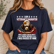 Veteran’s Daughter Shirt – I Was Raised by My Hero, Personalized Gift for Military Daughter, T-Shirt, Long Sleeve, Sweatshirt & Hoodie - T-Shirt - Navy - Front