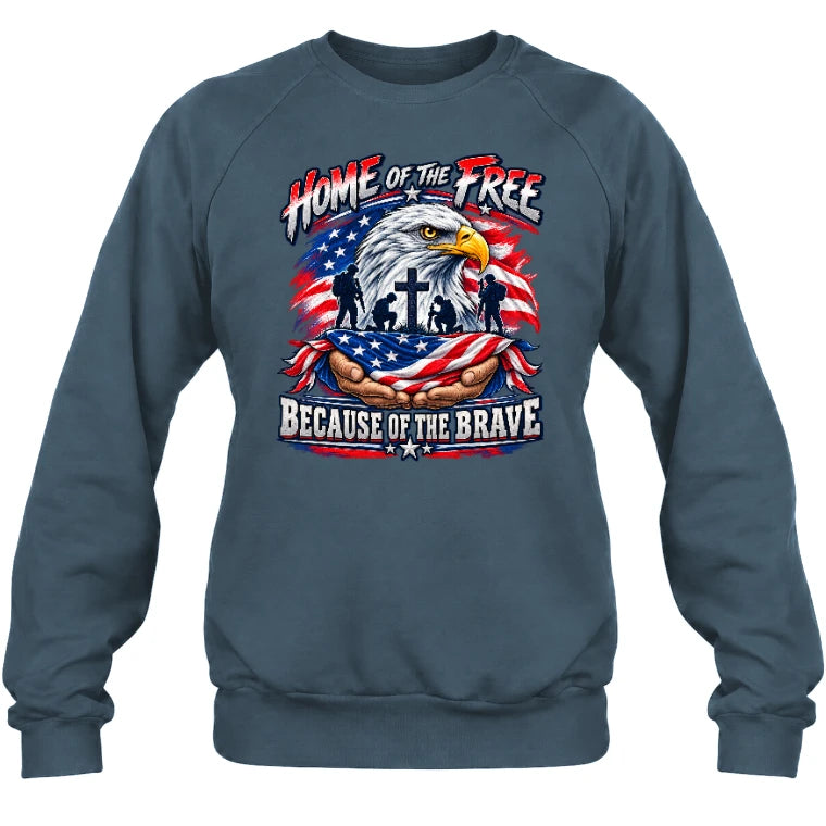 Home of the Free Because of the Brave Veteran Shirt – Gift for Military Dad, Grandpa & U.S. Veteran, T-Shirt, Long Sleeve, Sweatshirt & Hoodie - Sweatshirt - Dark Heather - Front