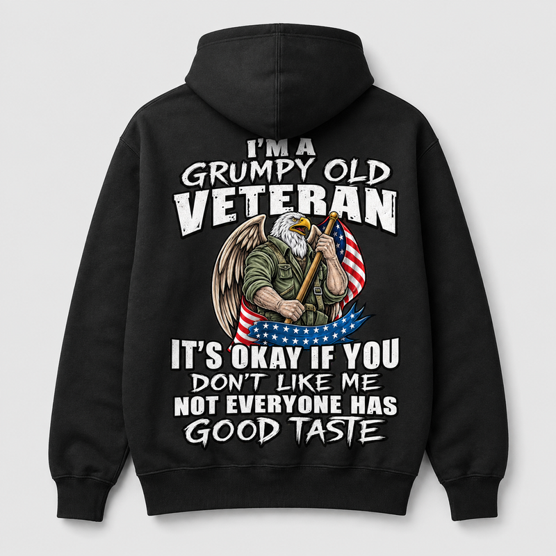 I'm a Grumpy Old Veteran black hoodie back print