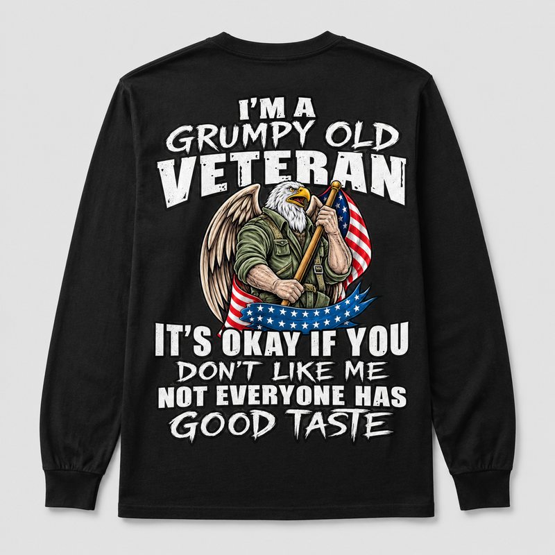 I'm a Grumpy Old Veteran black long sleeve back print
