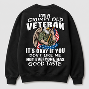 I'm a Grumpy Old Veteran black crewneck sweatshirt back print