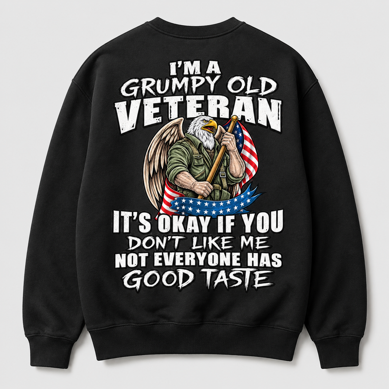 I'm a Grumpy Old Veteran black crewneck sweatshirt back print