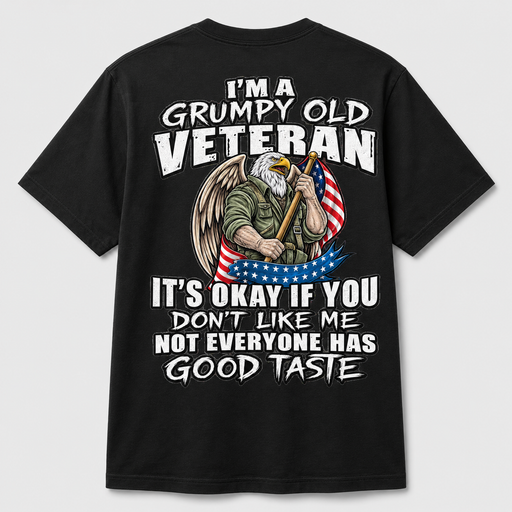 I'm a Grumpy Old Veteran black T-shirt back print