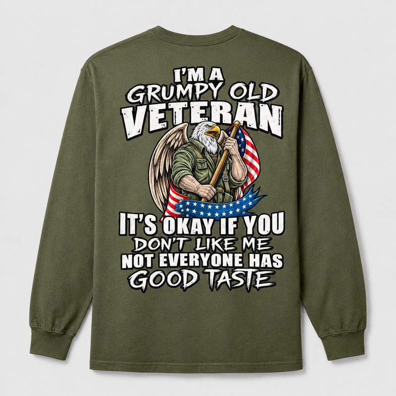 I'm a Grumpy Old Veteran military green long sleeve back print