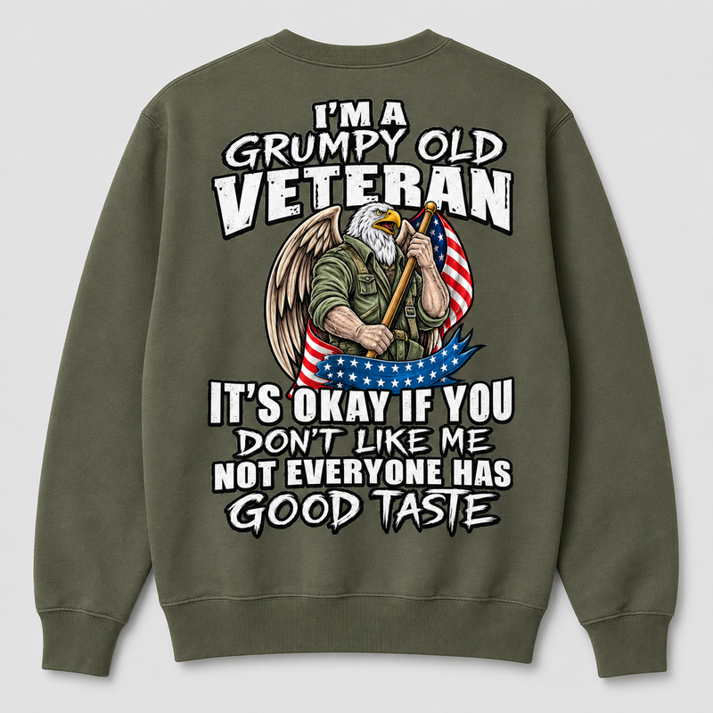 I'm a Grumpy Old Veteran military green crewneck sweatshirt back print