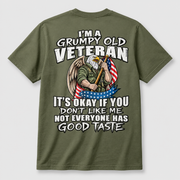 I'm a Grumpy Old Veteran military green T-shirt back print