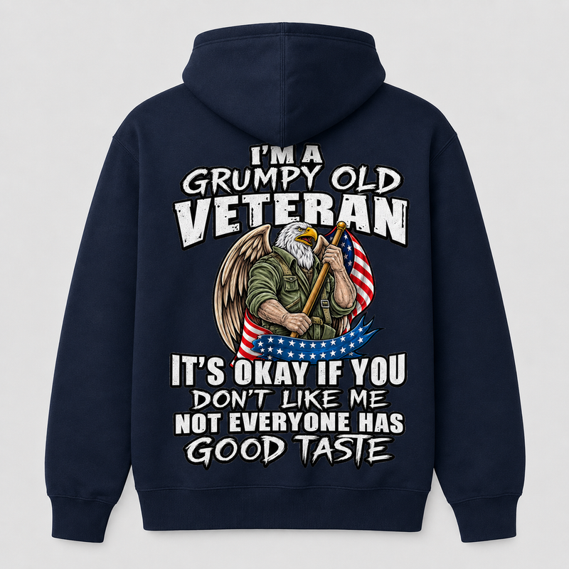 I'm a Grumpy Old Veteran navy hoodie back print