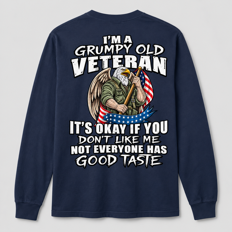 I'm a Grumpy Old Veteran navy long sleeve back print