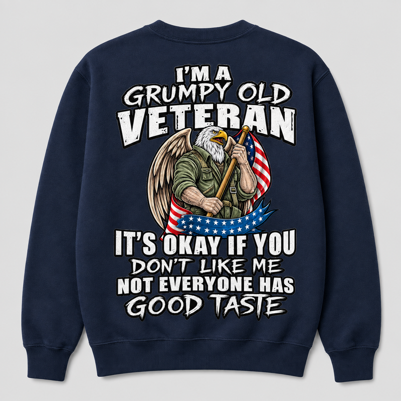 I'm a Grumpy Old Veteran navy crewneck sweatshirt back print