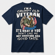 I'm a Grumpy Old Veteran navy T-shirt back print