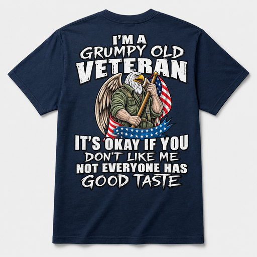 I'm a Grumpy Old Veteran navy T-shirt back print