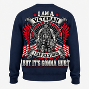 I Am a Veteran I Can Fix Stupid navy crewneck sweatshirt back print