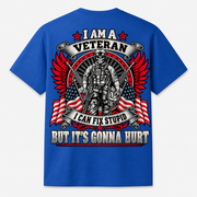 I Am a Veteran I Can Fix Stupid royal blue T-shirt back print
