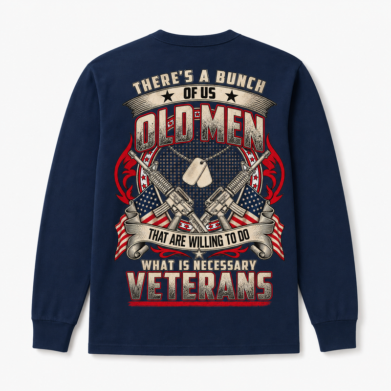 There's A Bunch Of Us Old Men Veterans Long Sleeve - Navy - Back Print